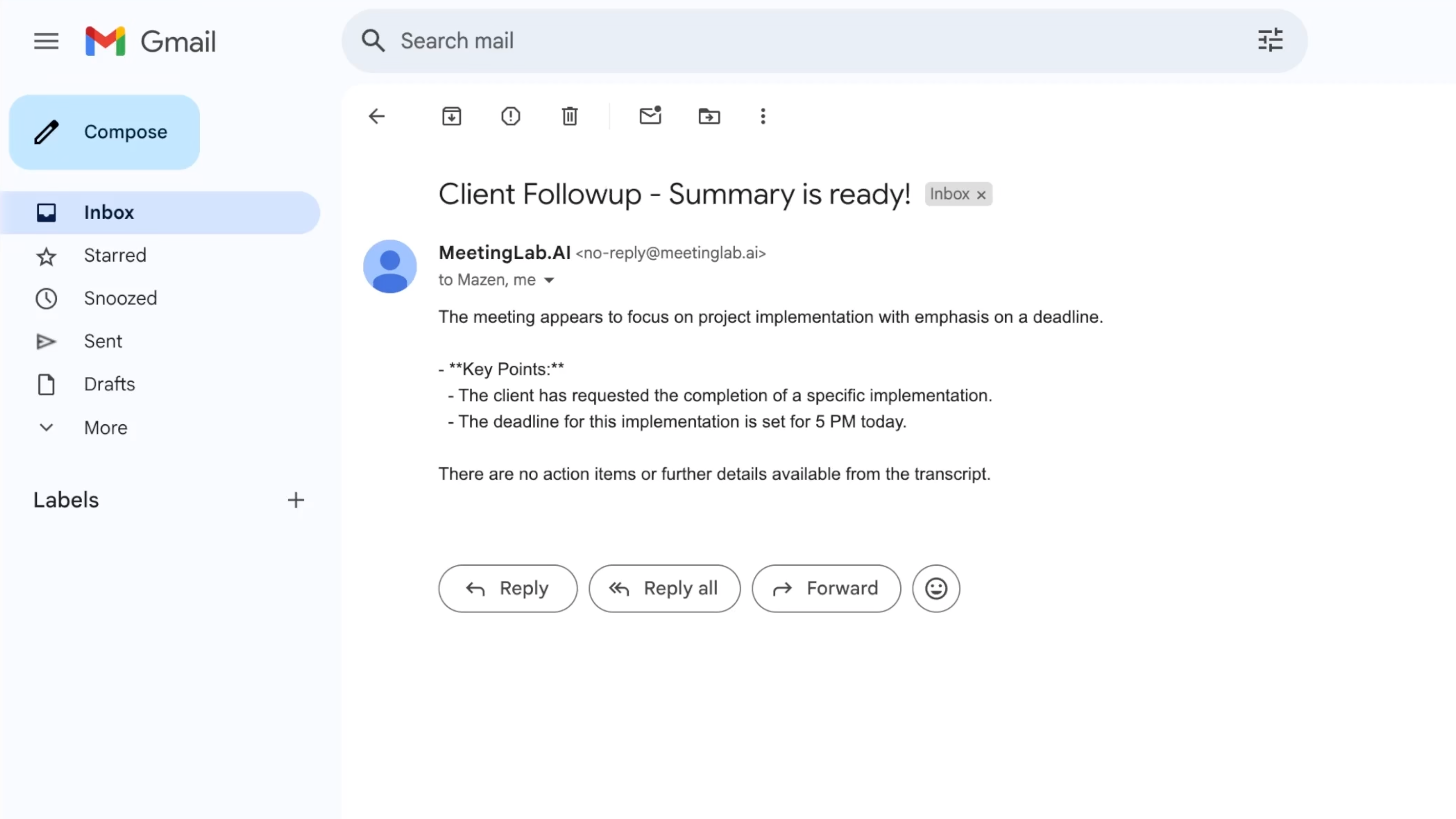 Automatic email recap